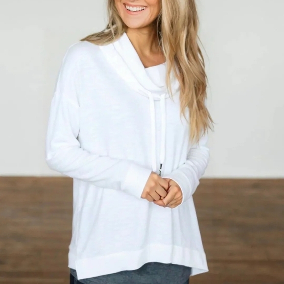 Jones New York Signature White Cowl Neck Hi Low Tunic Sweater Size Large - Picture 13 of 14